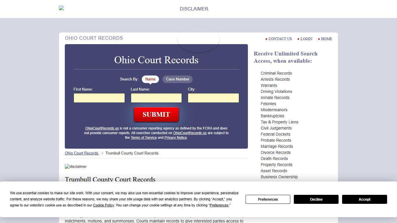 Trumbull County Court Records | OhioCourtRecords.us