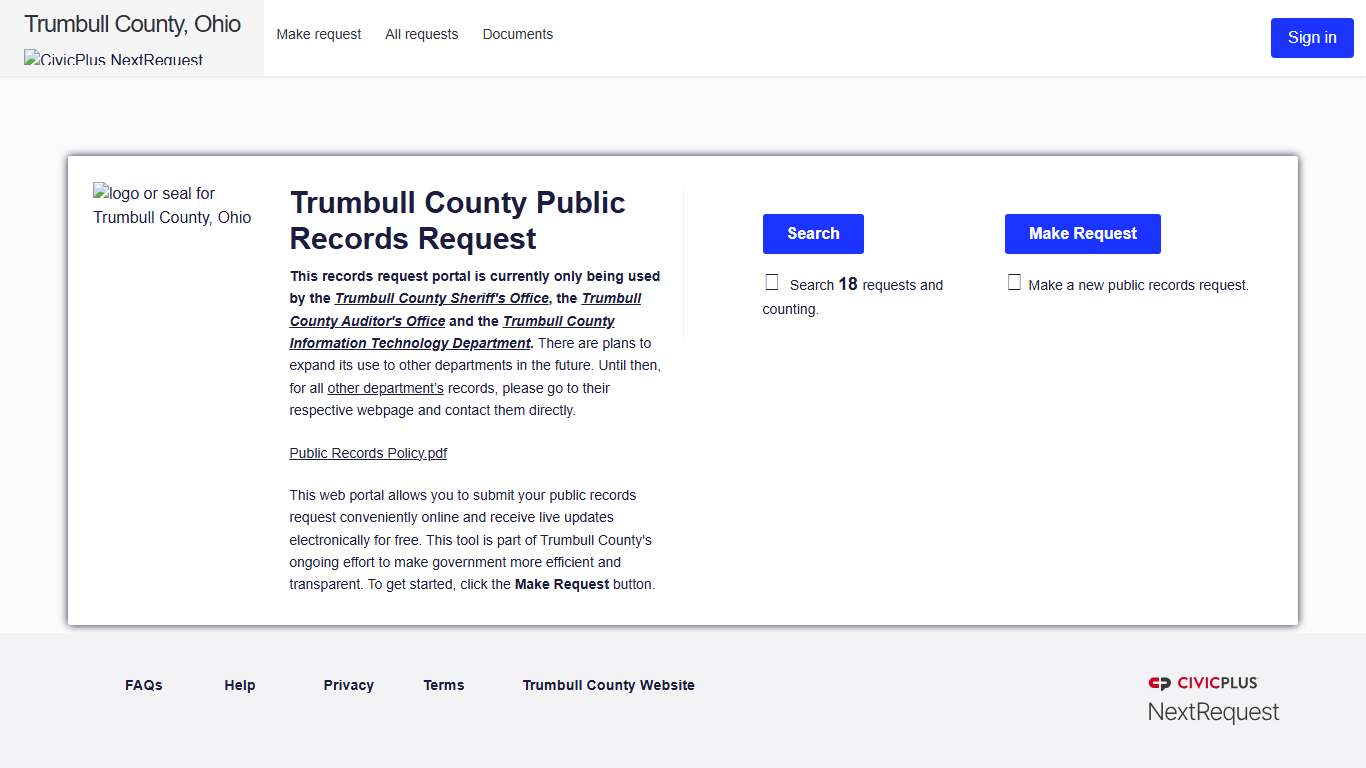 Trumbull County Public Records RequestNextRequest - Modern FOIA & Public Records Request Software